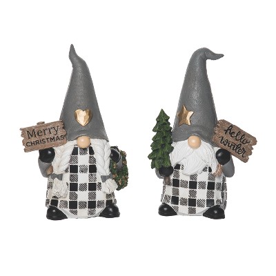Transpac Small Resin Twig Tree Hat Gnome Set of 2 Christmas Home Decorations