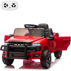 coucheta Kids Ride On Cars, Licensed RAM 12V Electric Ride On Truck Car, Electric Pickup Car for Toddlers, Spring Suspension, LED Lights, Music - 1 of 4