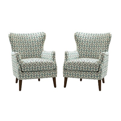 Set of 2 Nikolaus Comfy Living Room Armchair with Floral Fabric Pattern and Wingback | ARTFUL LIVING DESIGN