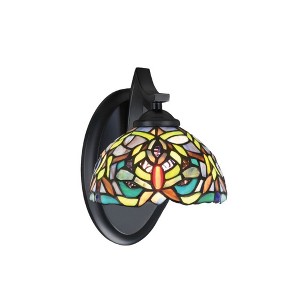 Toltec Lighting Zilo 1 - Light Sconce in  Matte Black with 7" Kaleidoscope Art Glass Shade - 1 of 1