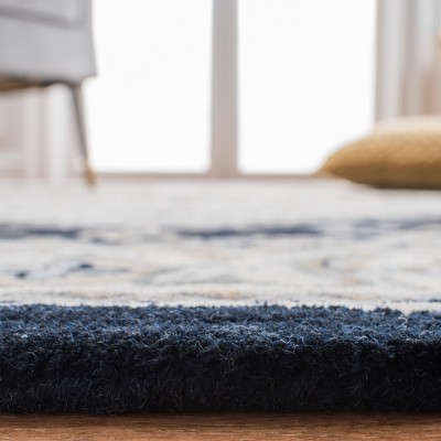 Grey and Navy Hand-Tufted Wool Square Area Rug, 4' x 4'