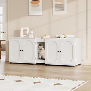 55.1" Double Cat Litter Box Enclosure with Rattan Doors - Hidden Cabinet for 2 Cats, Odor Control & Litter Mat - 1 of 4