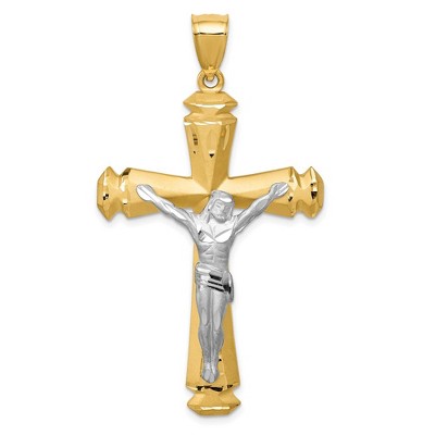 Black Bow Jewelry Men's 14k Two Tone Gold Satin or Polished Crucifix Pendant, 31 x 56mm