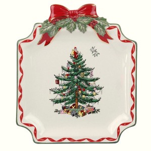 Spode Christmas Tree Ribbons Canape Platter - 6.5-Inch Holiday Serving Plate - Earthenware Dinnerware with Gold Accents - Dishwasher Safe - 1 of 4