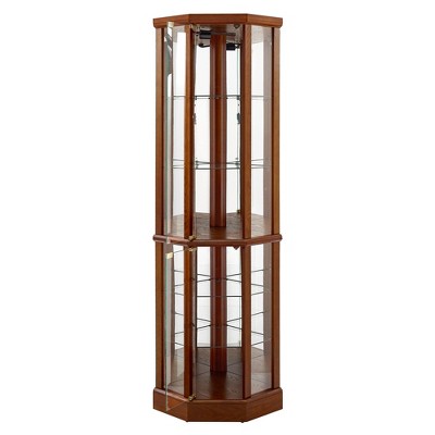 Corner display cabinet with glass shelves
