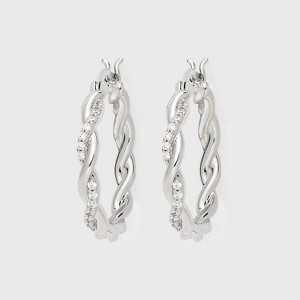 Silver Plated Cubic Zirconia Twist Hoop Earrings - A New Day™ Silver - 1 of 3