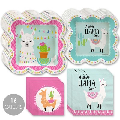 Big Dot of Happiness Whole Llama Fun - Llama Fiesta Baby Shower or Birthday Party Tableware Plates and Napkins - Bundle for 16