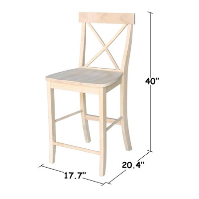 Traditional Solid Parawood X-Back 24" Counter Stool, Unfinished