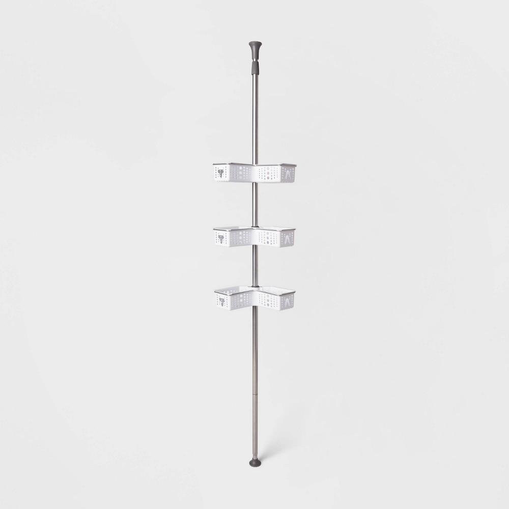 Photos - Bathroom Shelf Steel Corner L Shaped Tension Pole Caddy Chrome - Room Essentials™