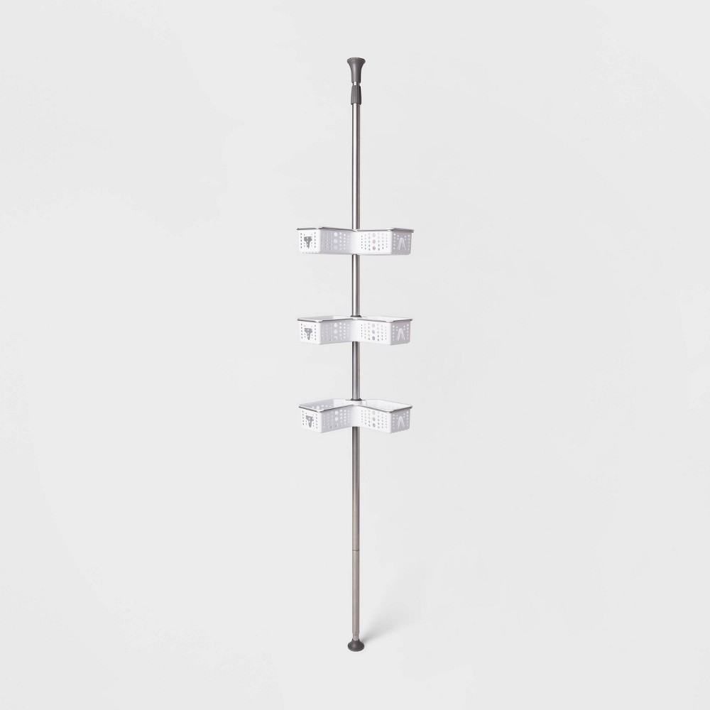 Photos - Bathroom Cabinet Steel Corner L Shaped Tension Pole Caddy Chrome - Room Essentials™