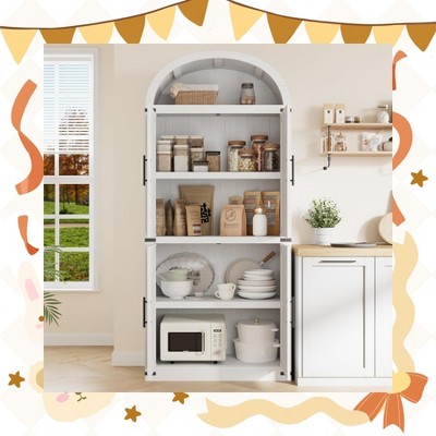 Garvee Arched Bookshelf with Doors - Glass Doors - 15.83 inches deep by 71.4 inches tall rustic ambiance premium wood display cabinet