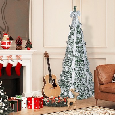 Whisen 6FT Snow Flocked Pop-Up Pre-Lit Christmas Tree with Warm White UL Lights and Pre-Decorated Ornaments - White