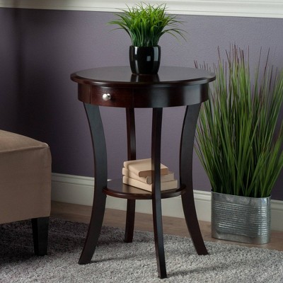 Sasha Transitional Round Wood Accent Table with Storage - Cappuccino