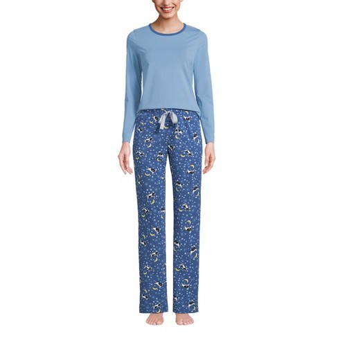 Lands' End Women's Tall Knit Pajama Set Long Sleeve T-shirt And Pants - X  Large Tall - Evening Blue Starry Night Cow : Target