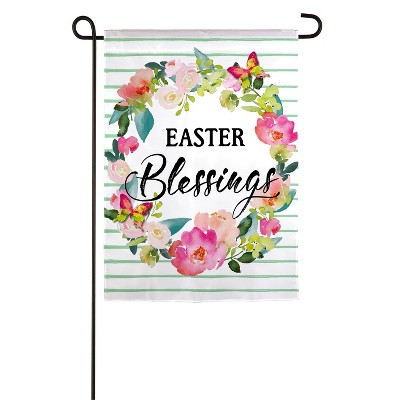 Evergreen Easter Blessings Wreath Garden Linen Flag