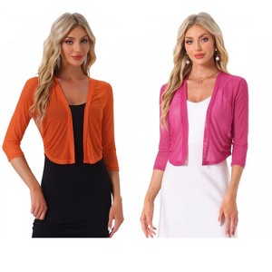 INSPIRE CHIC Women's 3/4 Sleeve Open Front Mesh Sheer Chiffon Bolero Shrug 2 Packs - 1 of 4