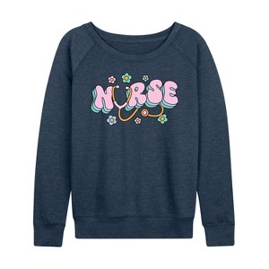 Women's - Instant Message - Nurse Flowers Lightweight French Terry Wide Neck Long Sleeve Graphic Shirt - 1 of 4