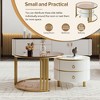 Lirago 27.5x19.6 Stackable Coffee Table 2 Drawers Brown Tempered Glass High Gloss Marble Modern Round Nesting Tables Living Room White - 4 of 4