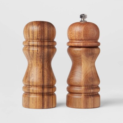 Acopa 4 Matte Black Wooden Salt Shaker and Pepper Mill Set