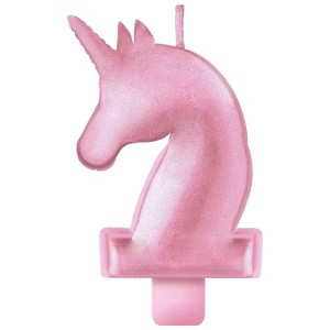 3 1/4" x 5" Metallic Pink Enchanted Unicorn Birthday Candle - 1 of 1