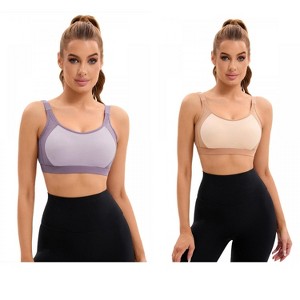 INSPIRE CHIC 2 Pcs Women's Contrasting Colors Adjustable Straps Workout Fixed Cup U Back Sports Bras - 1 of 4