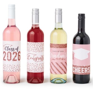 Big Dot of Happiness Rose Gold Grad - 2026 Graduation Party Decorations for Women and Men - Wine Bottle Label Stickers - Set of 4 - 1 of 4