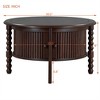 OUTSUPPLY Vintage Round Coffee Table, Modern Cocktail Table with Sliding Door Storage & Slatted Design for Small Spaces - 2 of 4