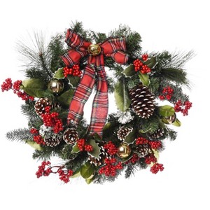 Transpac Artificial 24 in. Multicolor Christmas Plaid Ribbon Wreath - 1 of 3