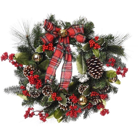 Transpac Artificial 24 in. Multicolor Christmas Plaid Ribbon Wreath - image 1 of 3