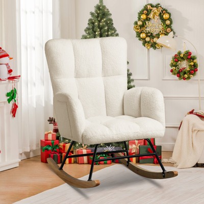 COMHOMA Modern Nursery Rocking Chair, Teddy Upholstered Glider Accent Chair with Side Pockets, High Backrest