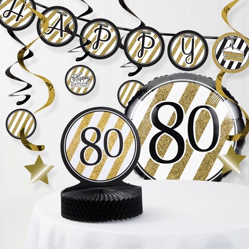 80th Birthday Party Decorations Kit Black/gold : Target