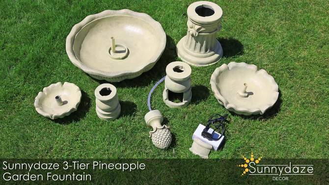 Sunnydaze 51"H Electric Polyresin and Fiberglass 3-Tier Pineapple Top Outdoor Water Fountain, 2 of 14, play video