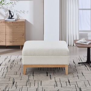 Dexmalle Upholstered Storage Ottoman With Rubber wood Legs,Ivory - 1 of 4