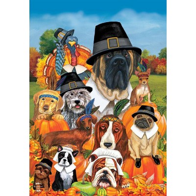 Give Thanks Dogs and Turkey Thanksgiving Garden Flag