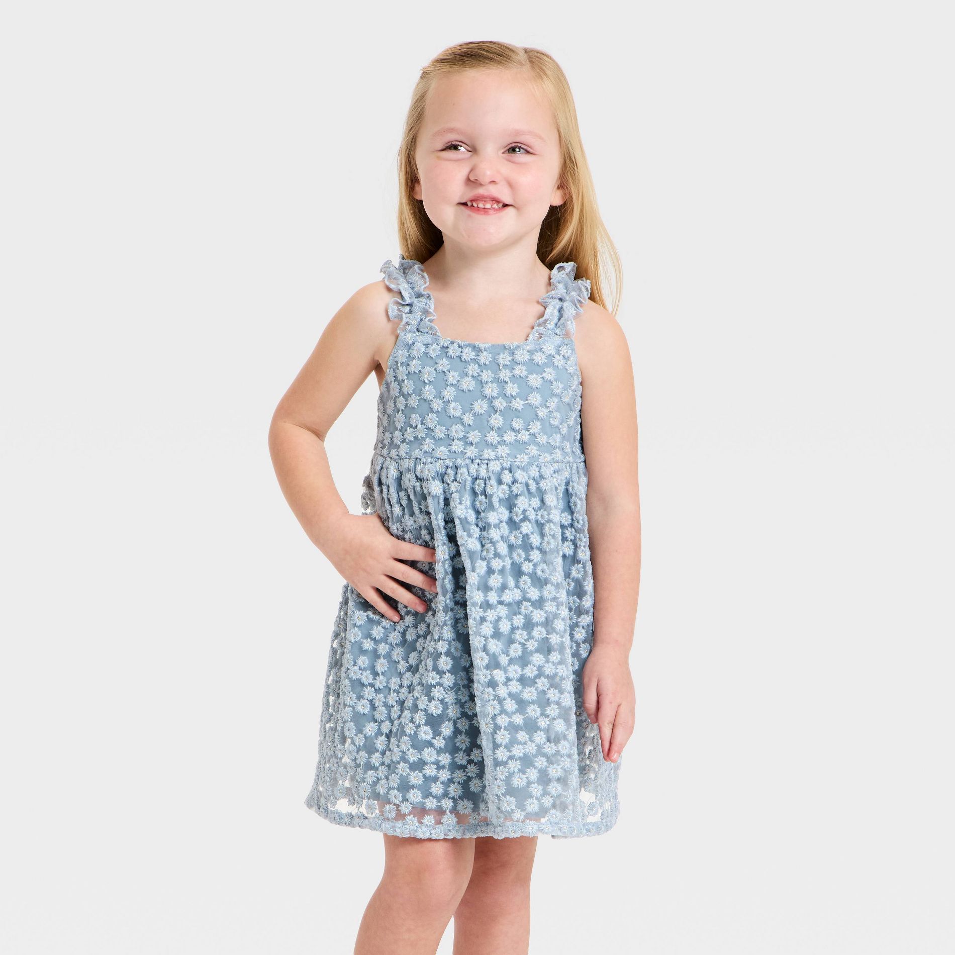 Toddler Girls' Easter Embroidered Floral Tulle Dress - Cat & Jack™ Blue