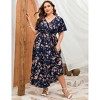 BLUEMING Summer Maxi Dress for Plus Size Women Tie Wasit Surplice Dress Flutter Sleeve A-Line Dress - 4 of 4
