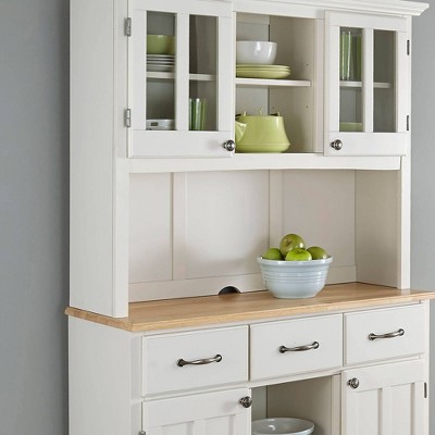 Off White China Cabinet with Natural Wood Top