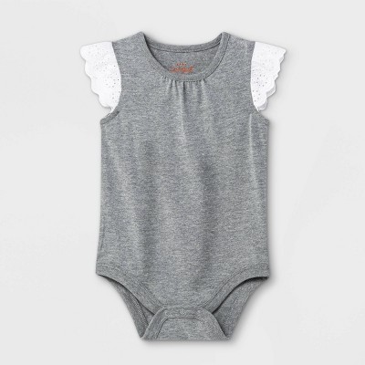 Image of Baby Girls' Eyelet Ruffle Sleeve Bodysuit - Cat & Jack™ Gray Newborn