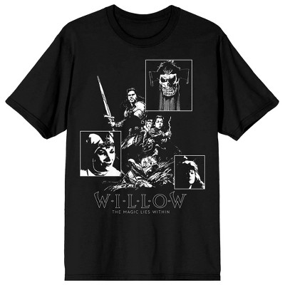 Willow (1988) Black And White Character Collage Men's Black Graphic Tee