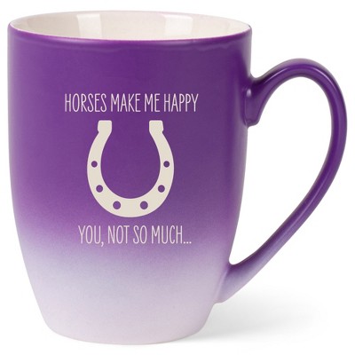 100 North Horseshoe Design 10 Ounce Purple and White Two Toned Ombre, Comfortably Fits Your Hands, Ceramic Tea Coffee Cup Mug, Horses make me happy,