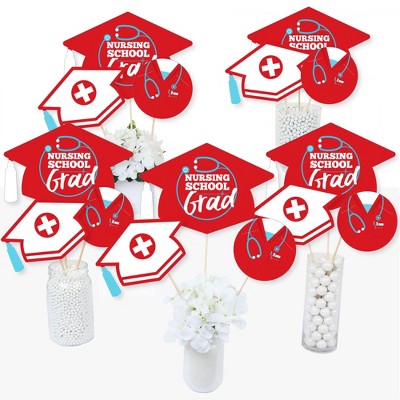 Big Dot of Happiness Nurse Graduation - Medical Nursing Graduation Party Centerpiece Sticks - Table Toppers - Set of 15