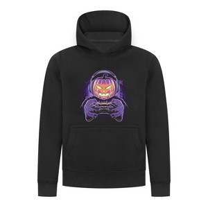 Everyday Kids Halloween Pullover Hoodie – Gamer Pumpkin with Headphones and Controller – Cozy Fall Sweatshirt for Boys, Black - 1 of 3