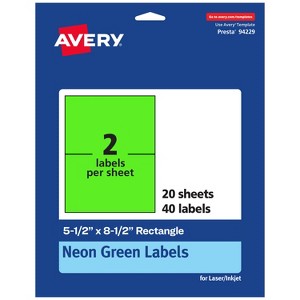Avery Neon Green Paper Labels, 5.5" x 8.5" Rectangle - 1 of 4