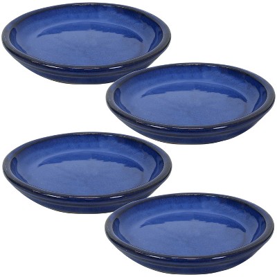 Sunnydaze Outdoor/Indoor High-Fired Glazed UV- and Frost-Resistant Ceramic Flower Pot Planter Saucers - 7" Diameter - Imperial Blue - 4-Pack