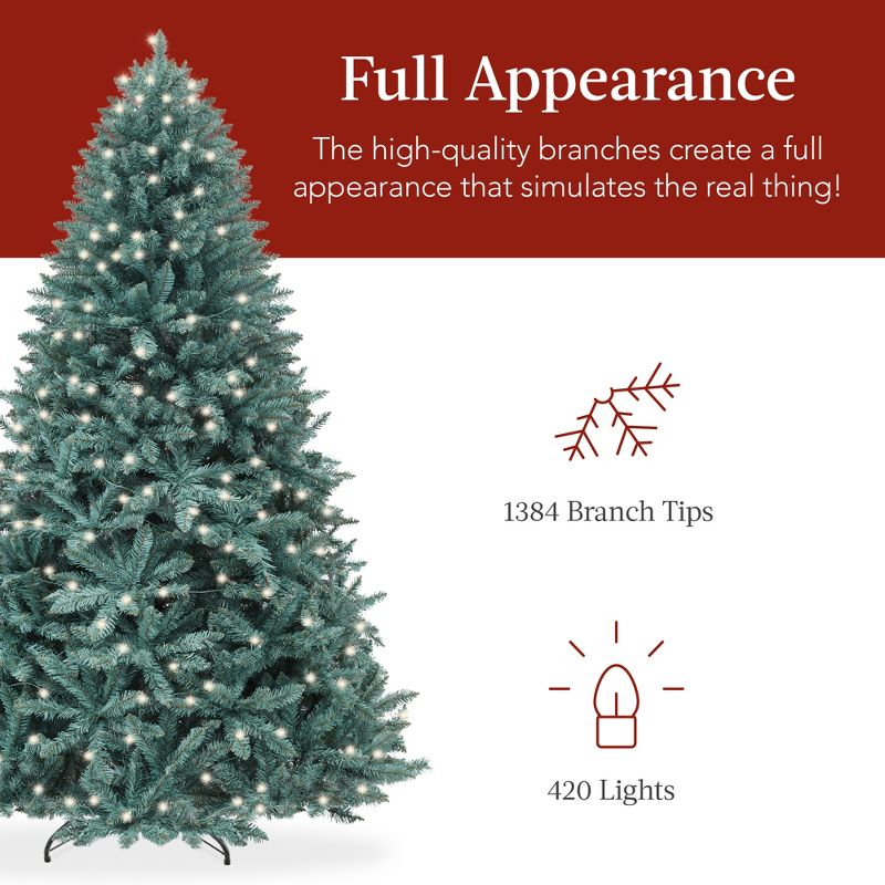 Best Choice Products Pre-Lit Blue Spruce Christmas Tree w/ Foldable Base, Incandescent Lights, 6 of 9