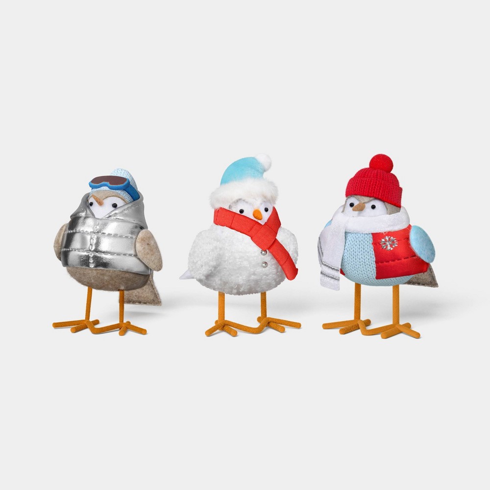 3pk Mini Christmas Featherly Friends™ 'Santa Dress' Fabric Bird Decor - Wondershop™