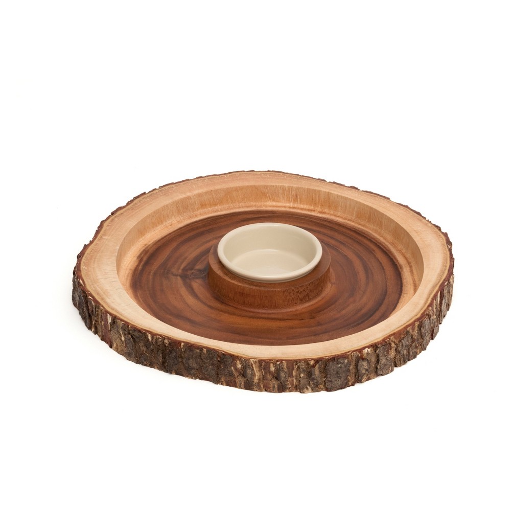 UPC 026914102302 product image for Lipper International Acacia Bark Round Server with Dip Bowl | upcitemdb.com