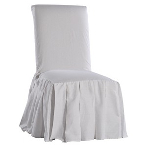 White Cotton Duck Pleated Dining Chair Slipcover, White Long
