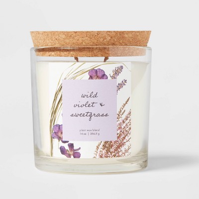 Glass Candle with Cork Lid Wild Violet and Sweetgrass - Threshold™