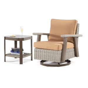 COWLOWN Coffee 2 Piece Patio Chair and Table Set, 360 Swivel Wicker Rocker Chair with Cushions, Outdoor Furniture Set for Porch, Garden, Deck - 1 of 4